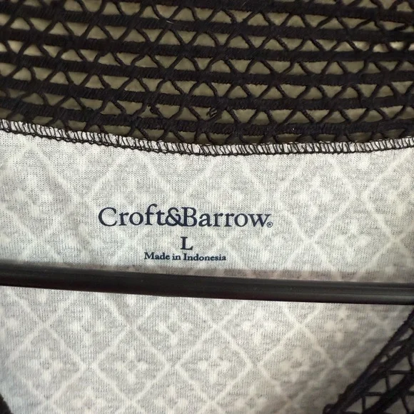 NEW Croft & Barrow Black and White Diamond 3/4 Sleeve Top - Picture 7 of 8